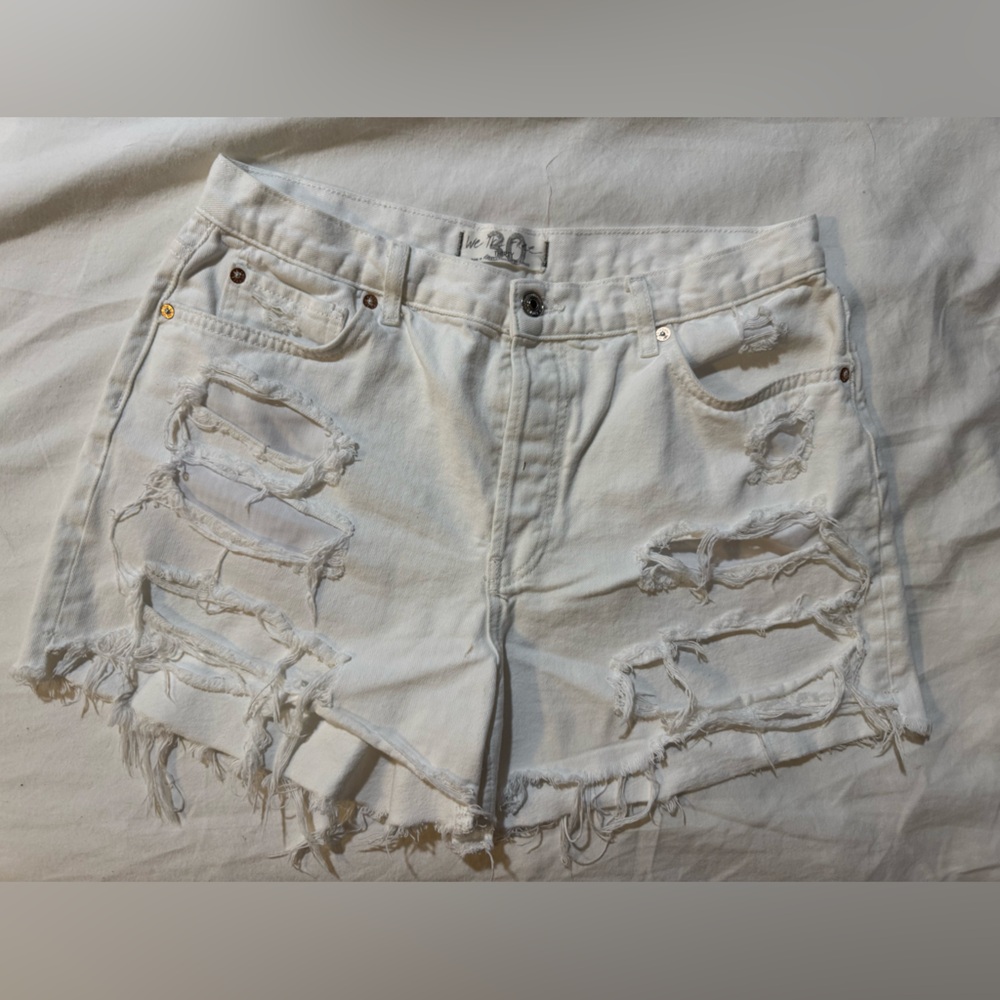 We The Free White Distressed Denim Shorts